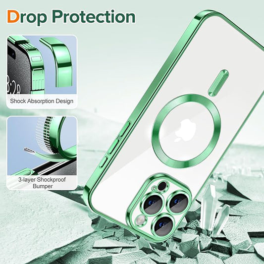 MagSafe-hoes voor Apple iPhone 15 Pro Max, Techsuit, Luxury Crystal, Lichtgroen