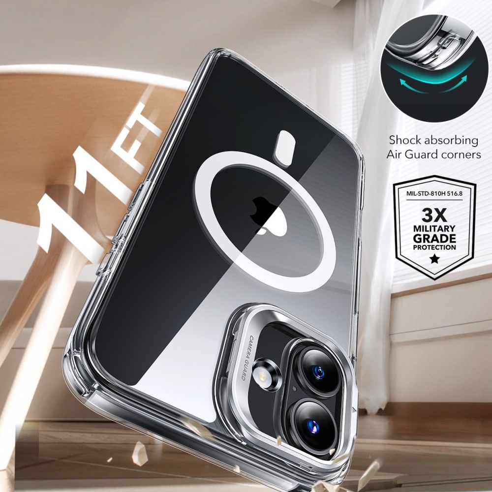 MagSafe hoesje voor Apple iPhone 16, ESR, Classic Hybrid Kickstand met schermbeschermer, Transparant