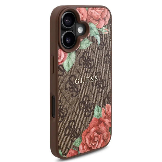 MagSafe hoesje voor Apple iPhone 16, Guess, 4G Flowers Print, Bruin