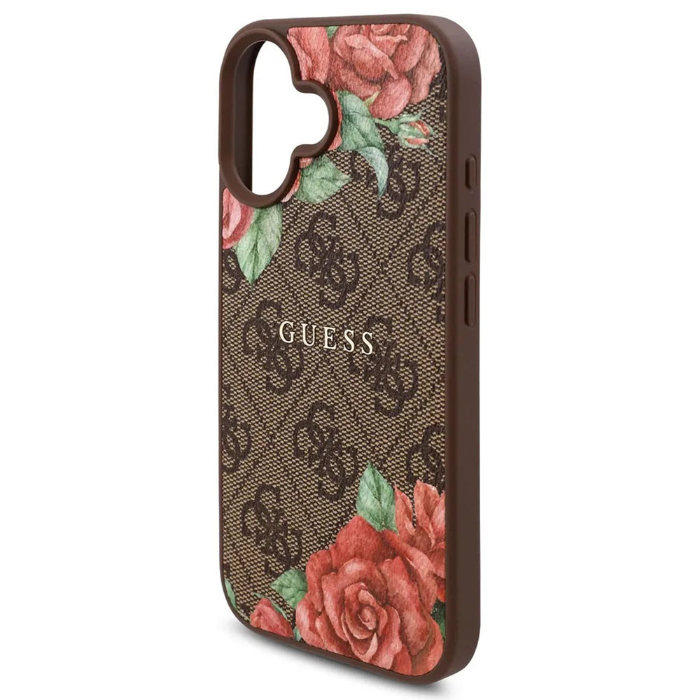 MagSafe hoesje voor Apple iPhone 16, Guess, 4G Flowers Print, Bruin