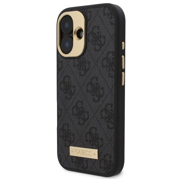 MagSafe hoesje voor Apple iPhone 16, Guess, 4G Logo Plate, Zwart