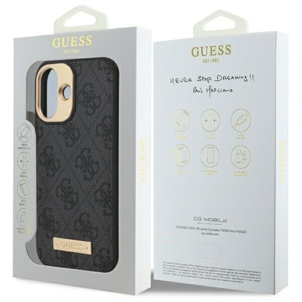 MagSafe hoesje voor Apple iPhone 16, Guess, 4G Logo Plate, Zwart