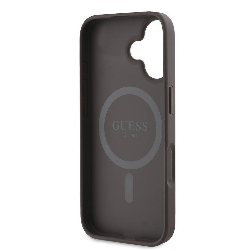 MagSafe hoesje voor Apple iPhone 16, Guess, 4G Printed Stripes, Bruin
