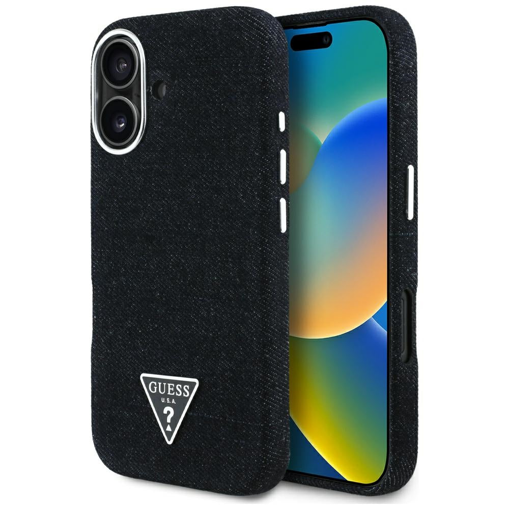 MagSafe hoesje voor Apple iPhone 16, Guess, Denim Triangle Logo, Zwart