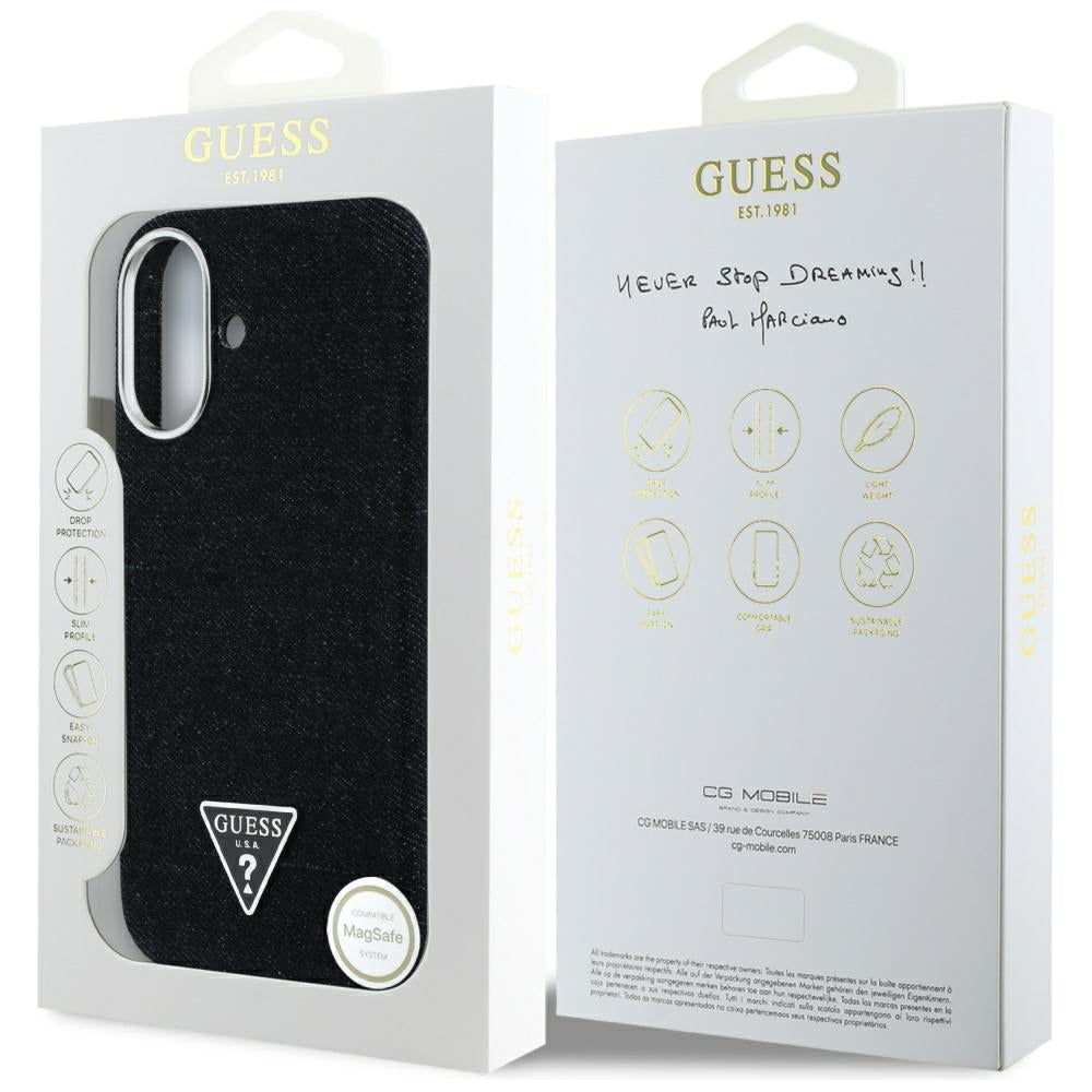 MagSafe hoesje voor Apple iPhone 16, Guess, Denim Triangle Logo, Zwart