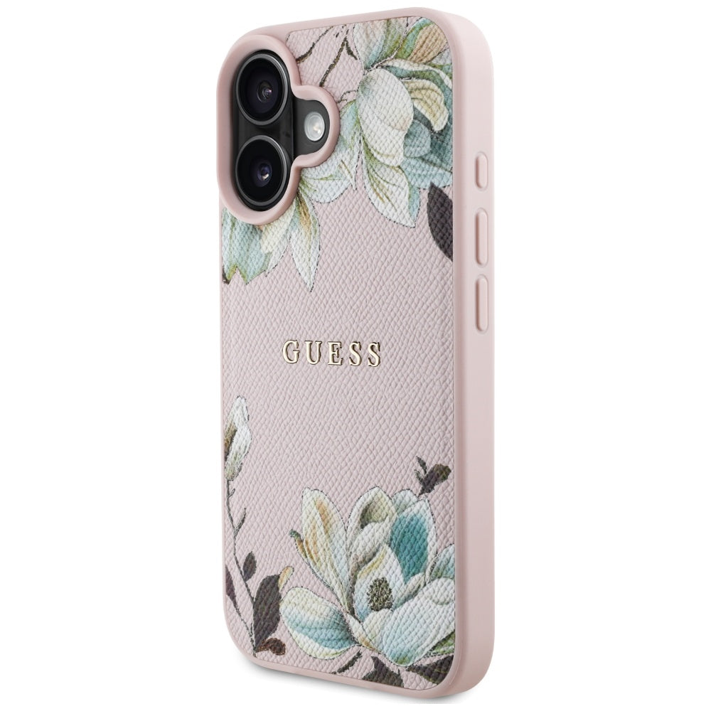 MagSafe hoes voor Apple iPhone 16, Guess, Grained Flowers, Roze