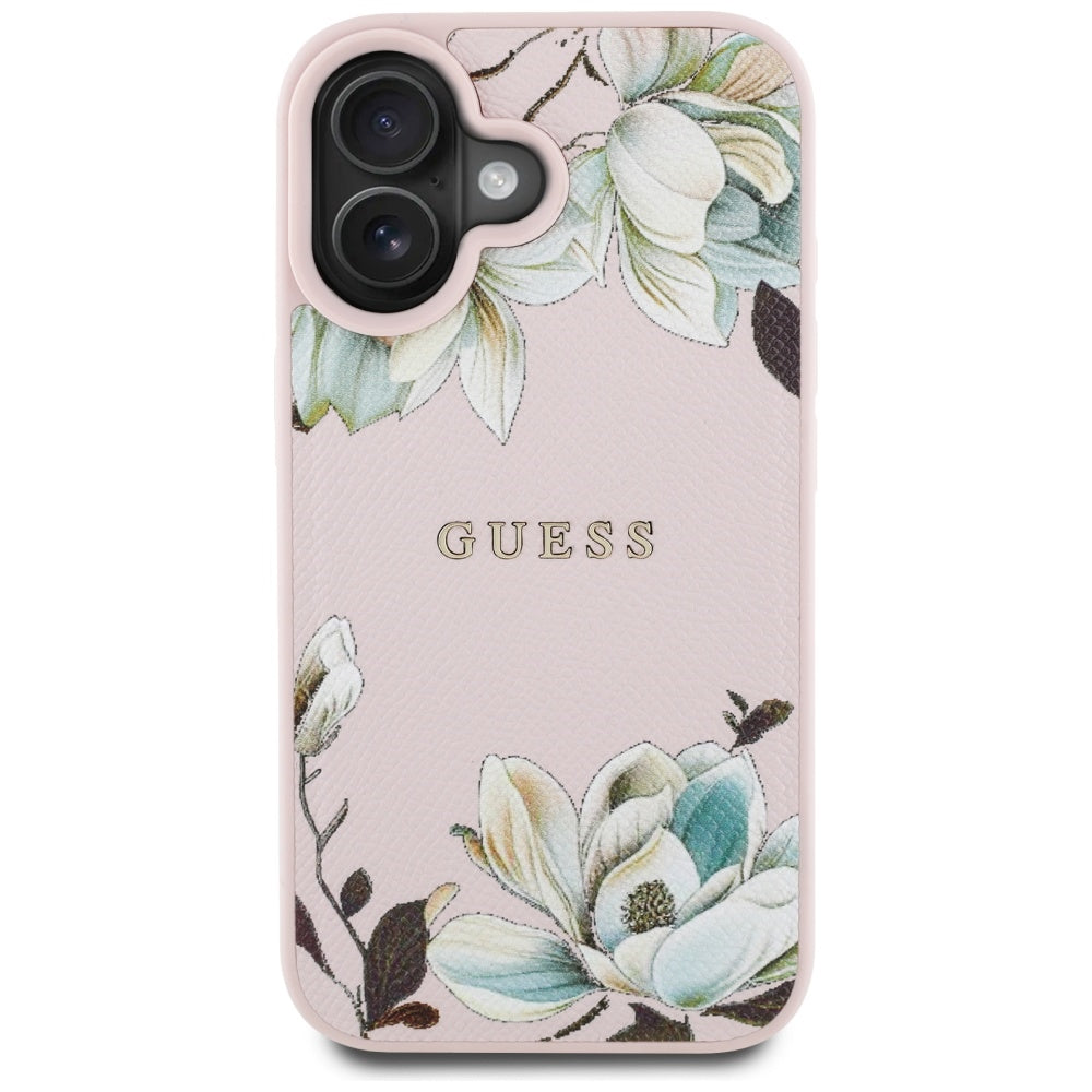 MagSafe hoes voor Apple iPhone 16, Guess, Grained Flowers, Roze