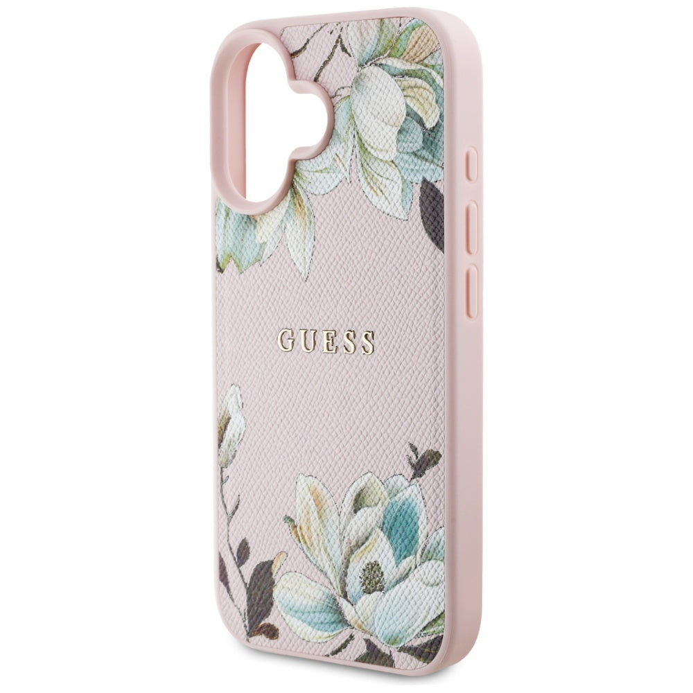 MagSafe hoes voor Apple iPhone 16, Guess, Grained Flowers, Roze