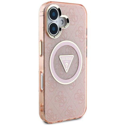 MagSafe hoesje voor Apple iPhone 16, Guess, IML Glitter 4G Circle Triangle, Roze