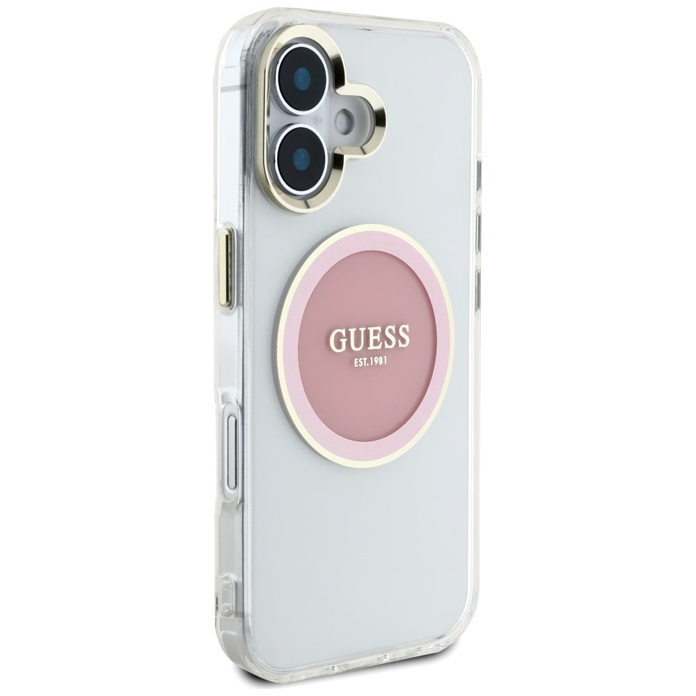 MagSafe hoesje voor Apple iPhone 16, Guess, IML Metal Colored Circle, Roze