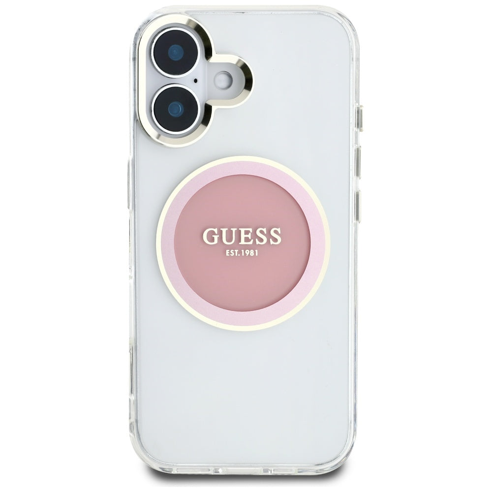 MagSafe hoesje voor Apple iPhone 16, Guess, IML Metal Colored Circle, Roze