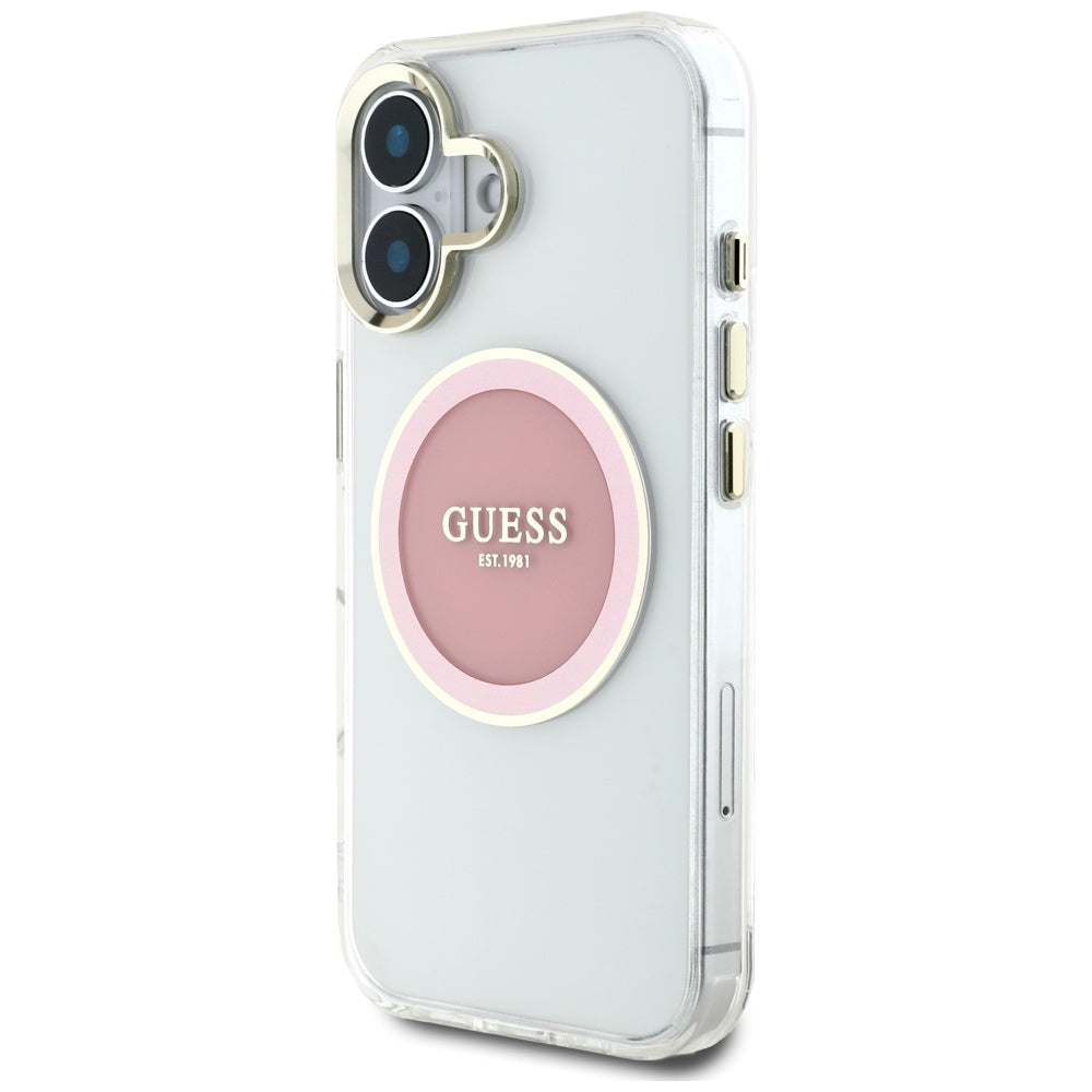 MagSafe hoesje voor Apple iPhone 16, Guess, IML Metal Colored Circle, Roze