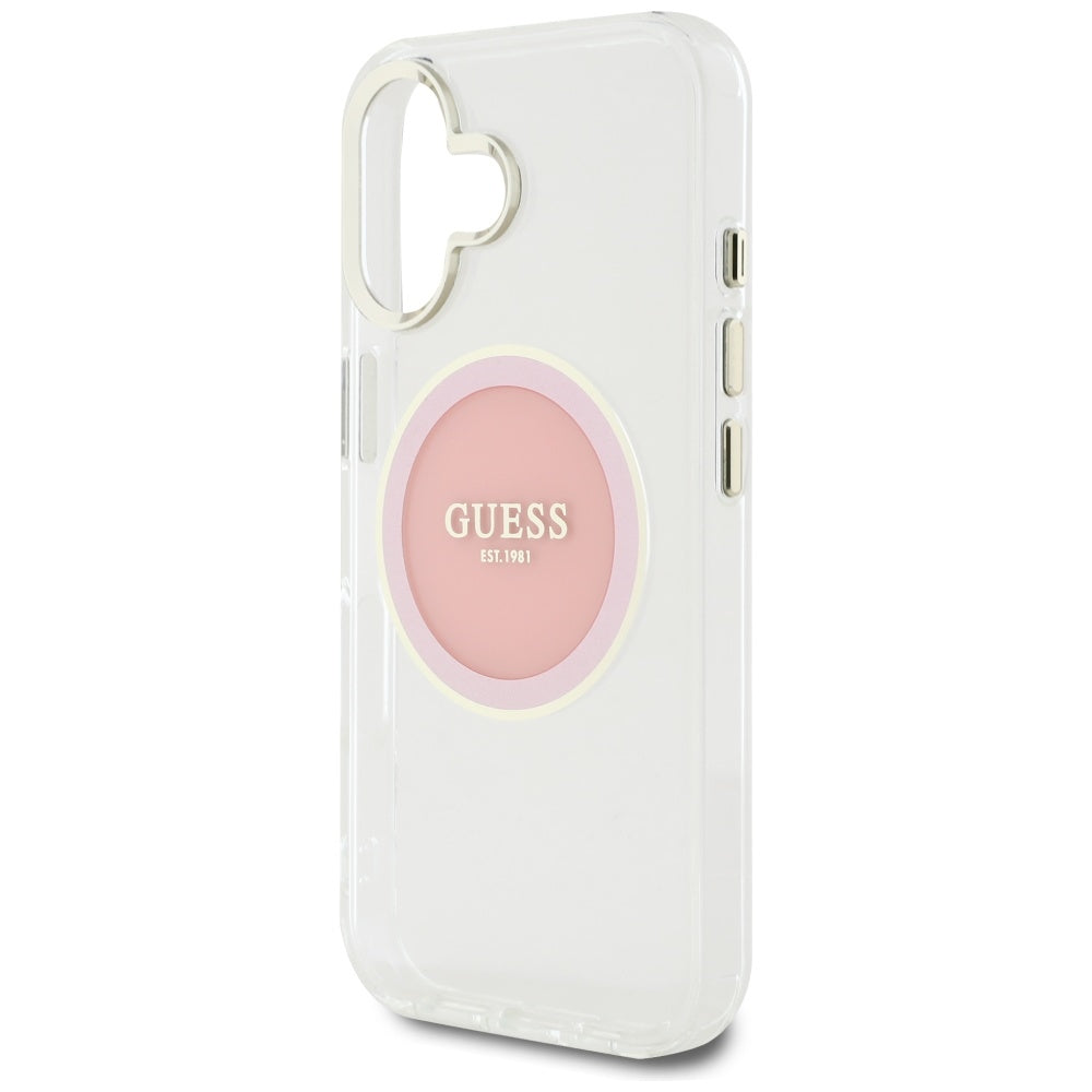 MagSafe hoesje voor Apple iPhone 16, Guess, IML Metal Colored Circle, Roze
