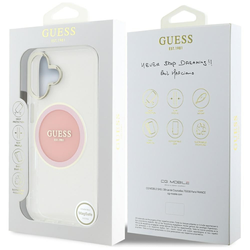 MagSafe hoesje voor Apple iPhone 16, Guess, IML Metal Colored Circle, Roze