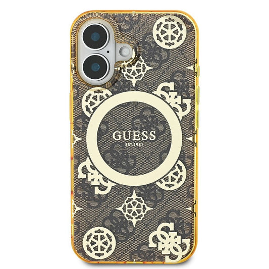 MagSafe hoesje voor Apple iPhone 16, Guess, IML Peony On 4G Background, Bruin