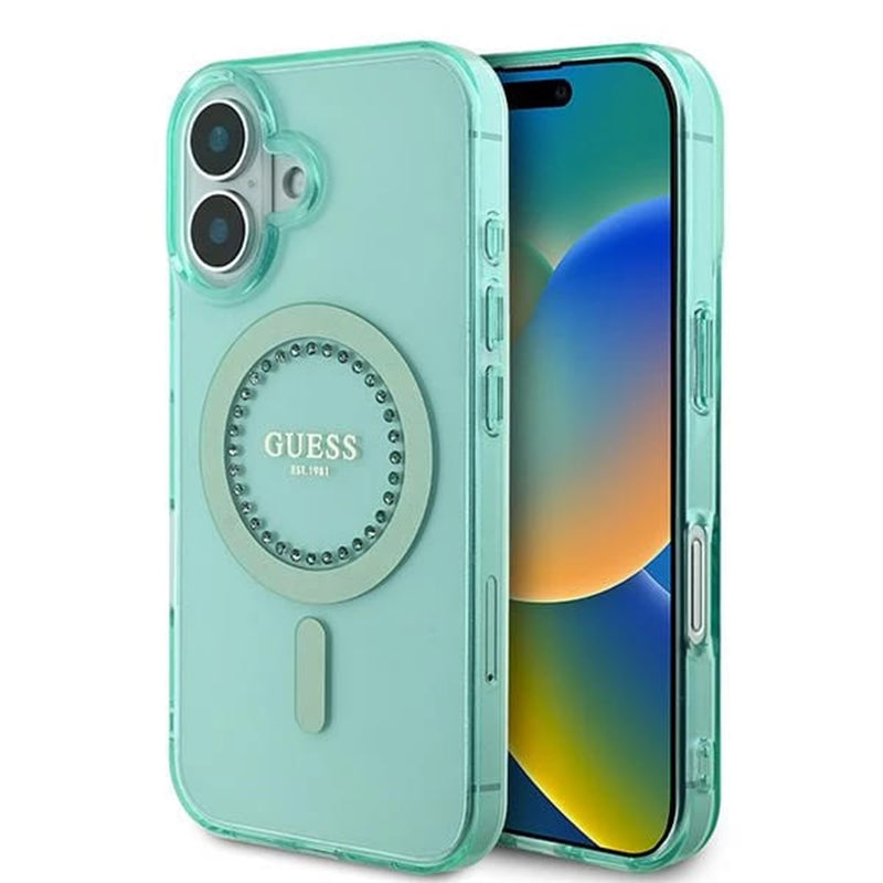 MagSafe hoesje voor Apple iPhone 16, Guess, IML Rhinestone, Groen