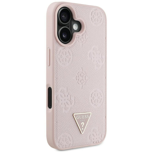 MagSafe hoesje voor Apple iPhone 16, Guess, Peony Grained Hot Stamp Triangle, Roze