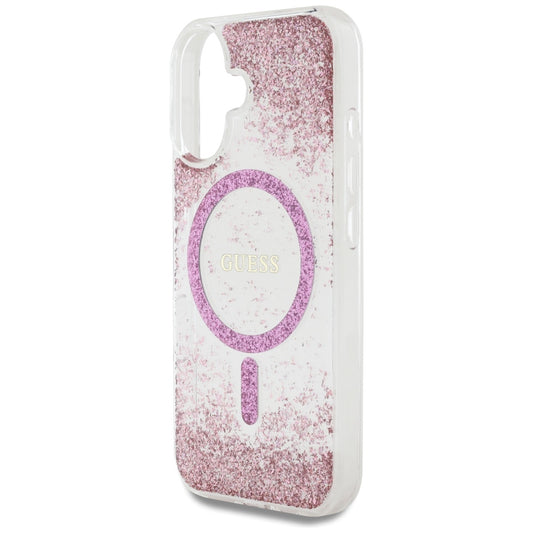 MagSafe hoesje voor Apple iPhone 16, Guess, Resin Bottom Glitter, Roze
