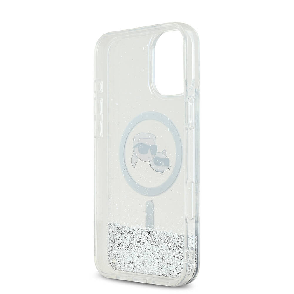 MagSafe hoes voor Apple iPhone 16, Karl Lagerfeld, Glitter Liquid Karl & Choupette's Heads, Transparant