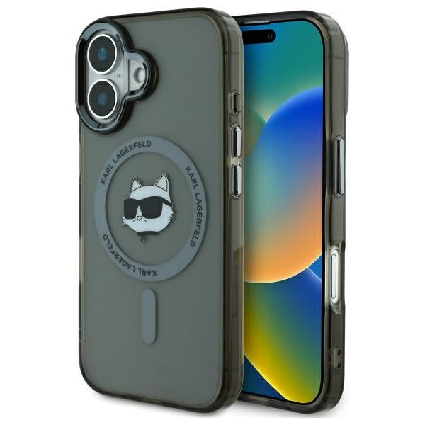 MagSafe hoesje voor Apple iPhone 16, Karl Lagerfeld, IML Metal Choupette's Head, Zwart