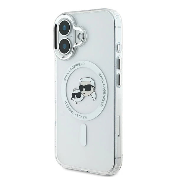 MagSafe hoesje voor Apple iPhone 16, Karl Lagerfeld, IML Metal Karl & Choupette's Heads, Wit