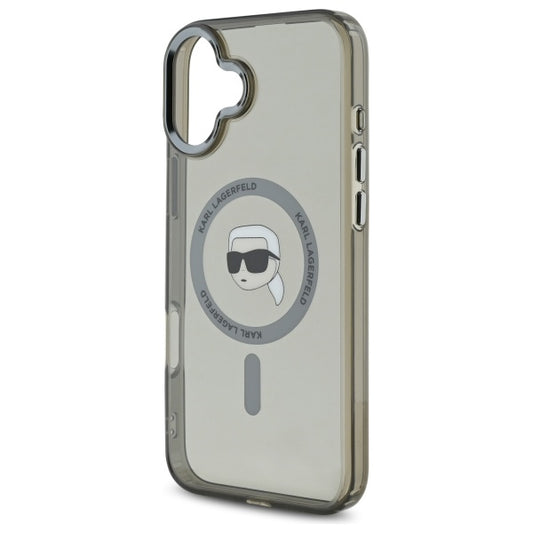 MagSafe hoes voor Apple iPhone 16, Karl Lagerfeld, IML Metal Karl's Head, Zwart