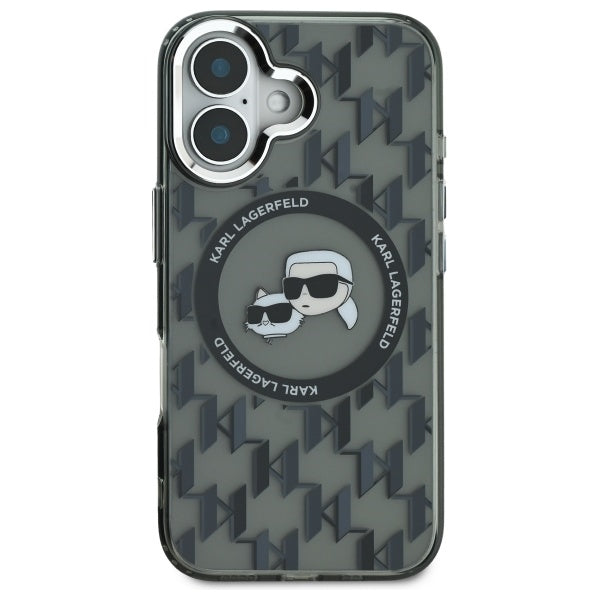 MagSafe hoesje voor Apple iPhone 16, Karl Lagerfeld, IML Monogram Karl & Choupette's Heads, Zwart