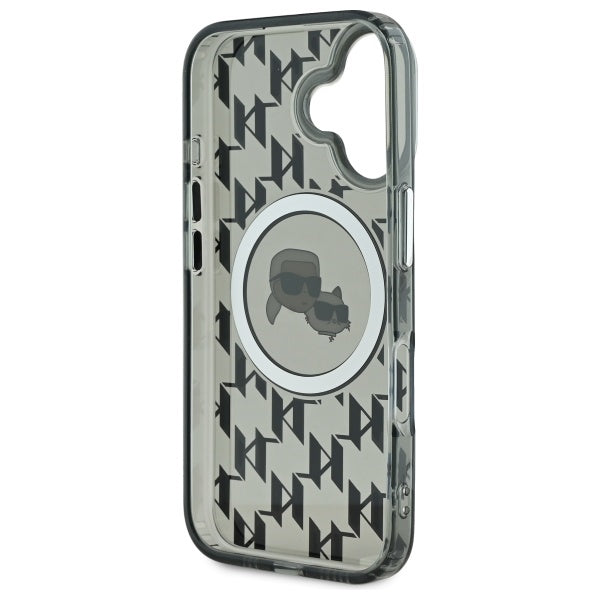 MagSafe hoesje voor Apple iPhone 16, Karl Lagerfeld, IML Monogram Karl & Choupette's Heads, Zwart