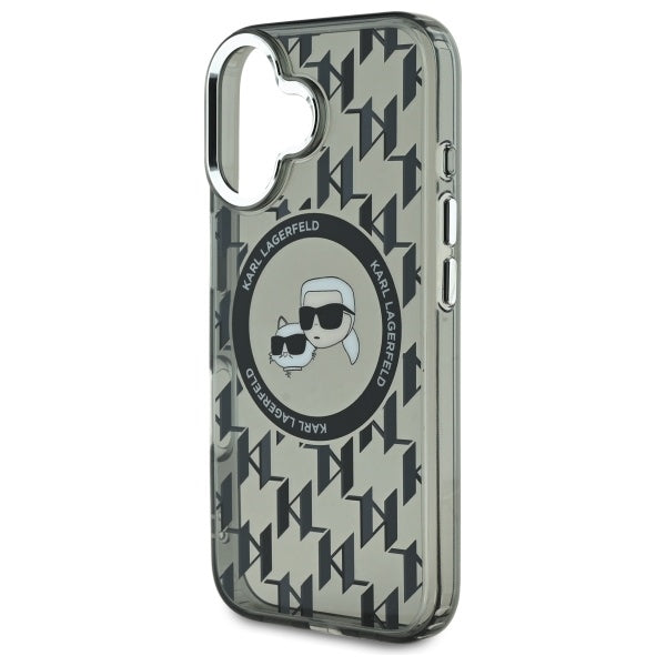 MagSafe hoesje voor Apple iPhone 16, Karl Lagerfeld, IML Monogram Karl & Choupette's Heads, Zwart