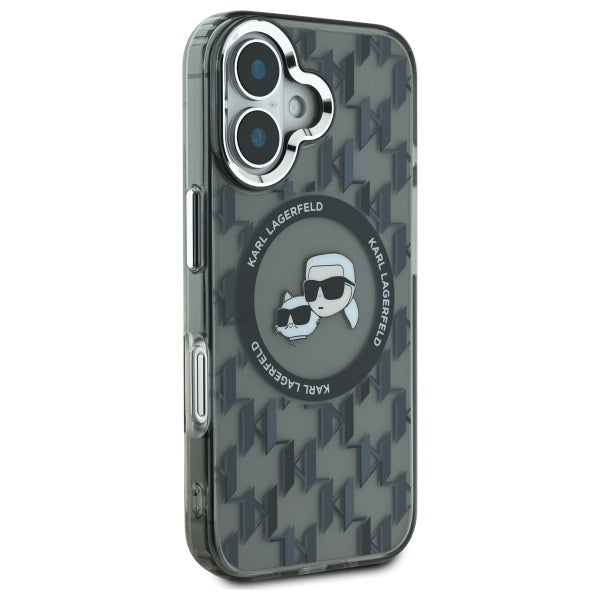 MagSafe hoesje voor Apple iPhone 16, Karl Lagerfeld, IML Monogram Karl & Choupette's Heads, Zwart