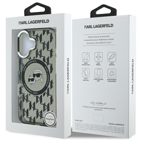 MagSafe hoesje voor Apple iPhone 16, Karl Lagerfeld, IML Monogram Karl & Choupette's Heads, Zwart