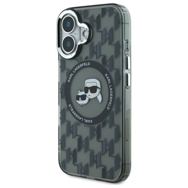 MagSafe hoesje voor Apple iPhone 16, Karl Lagerfeld, IML Monogram Karl & Choupette's Heads, Zwart