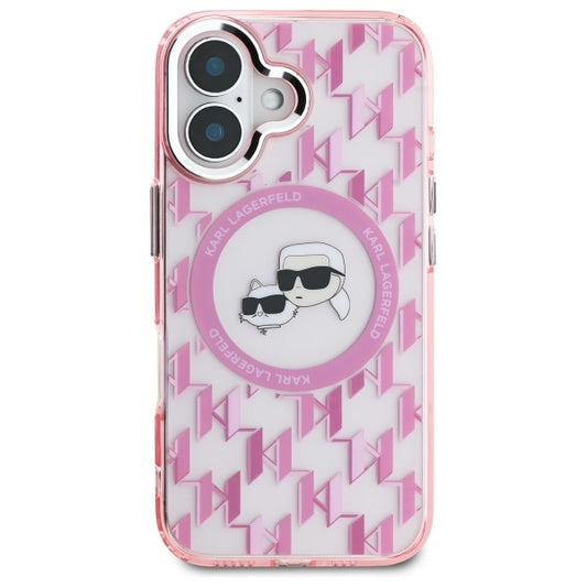 MagSafe hoesje voor Apple iPhone 16, Karl Lagerfeld, IML Monogram Karl & Choupette's Heads, Roze