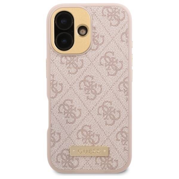 MagSafe hoesje voor Apple iPhone 16 Plus, Guess, 4G Logo Plate, Roze