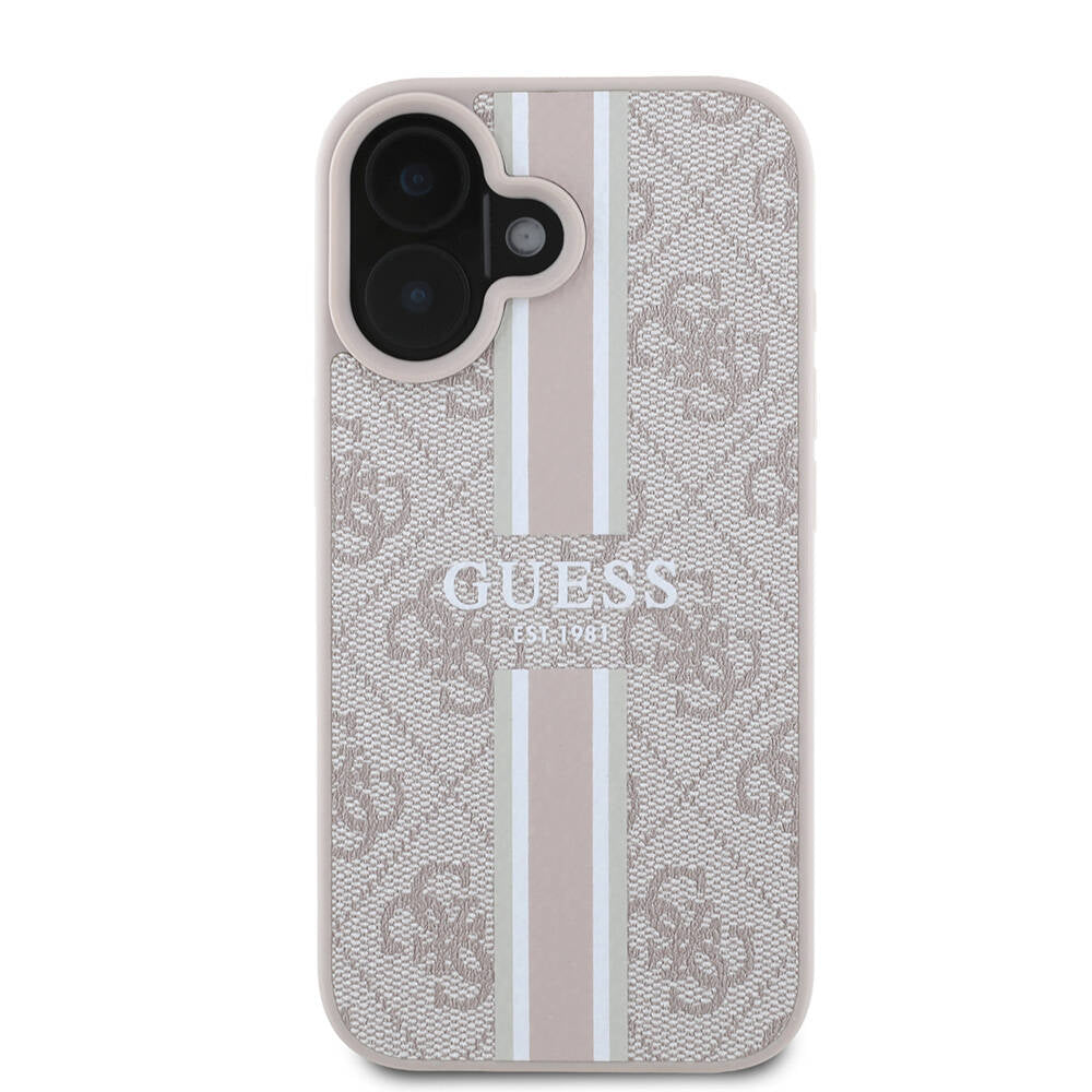 MagSafe hoesje voor Apple iPhone 16 Plus, Guess, 4G Printed Stripes, Roze