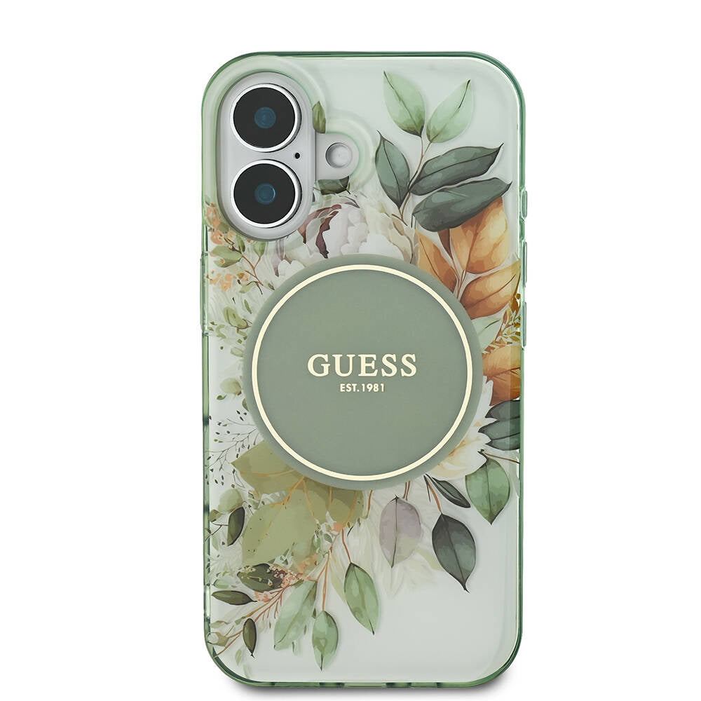 MagSafe hoesje voor Apple iPhone 16 Plus, Guess, IML Flower & Tonal Circle, Groen