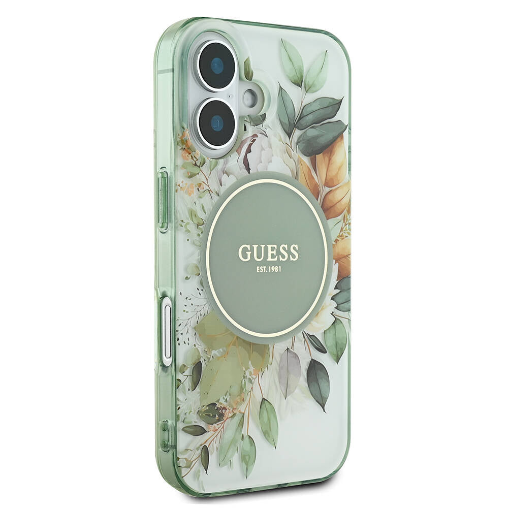 MagSafe hoesje voor Apple iPhone 16 Plus, Guess, IML Flower & Tonal Circle, Groen