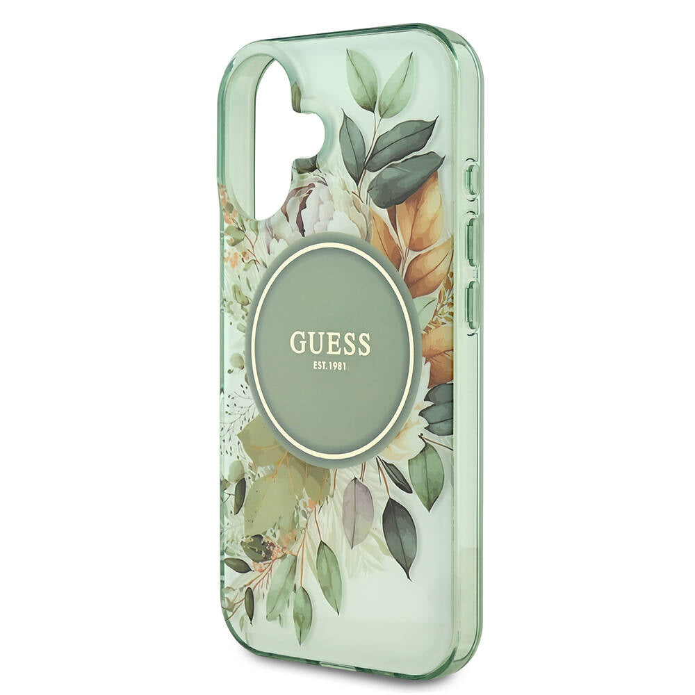 MagSafe hoesje voor Apple iPhone 16 Plus, Guess, IML Flower & Tonal Circle, Groen