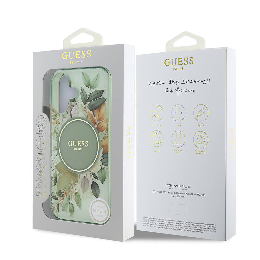 MagSafe hoesje voor Apple iPhone 16 Plus, Guess, IML Flower & Tonal Circle, Groen