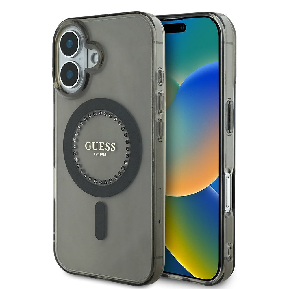 MagSafe hoesje voor Apple iPhone 16 Plus, Guess, IML Rhinestone, Zwart