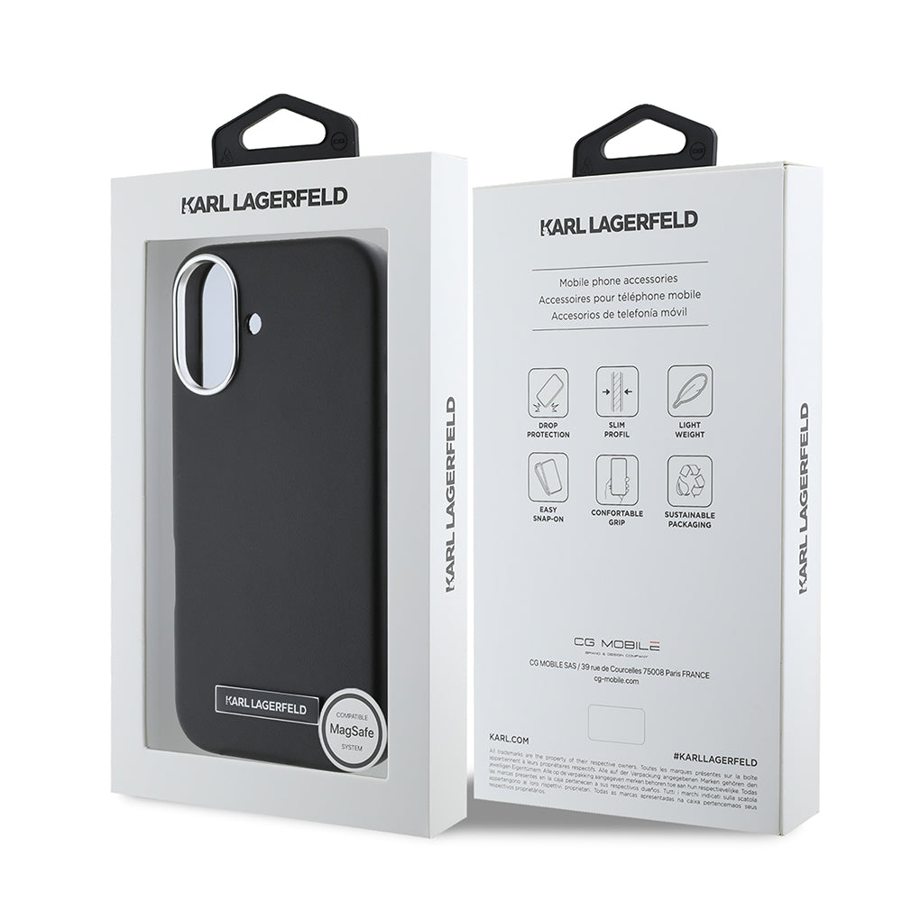 MagSafe hoes voor Apple iPhone 16 Plus, Karl Lagerfeld, FW Metal Plate, Zwart