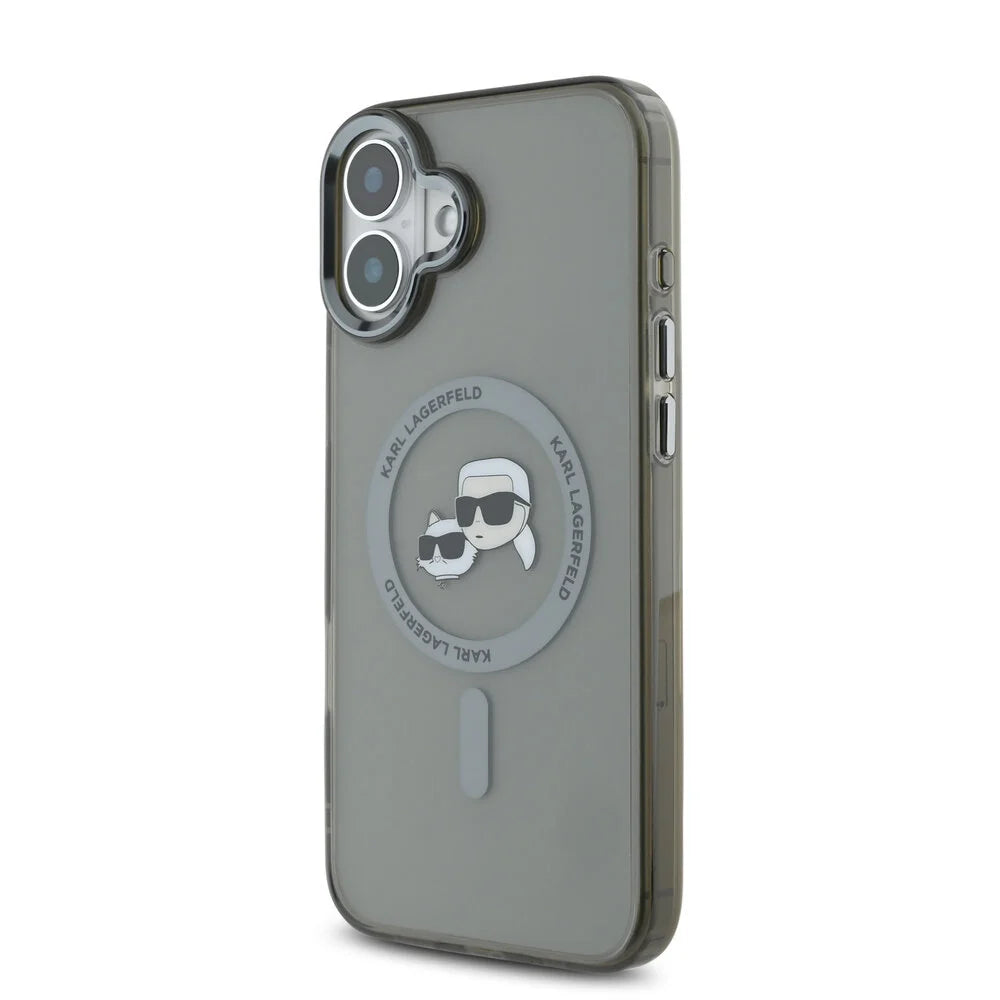 MagSafe hoesje voor Apple iPhone 16 Plus, Karl Lagerfeld, IML Metal Karl & Choupette's Heads, Zwart