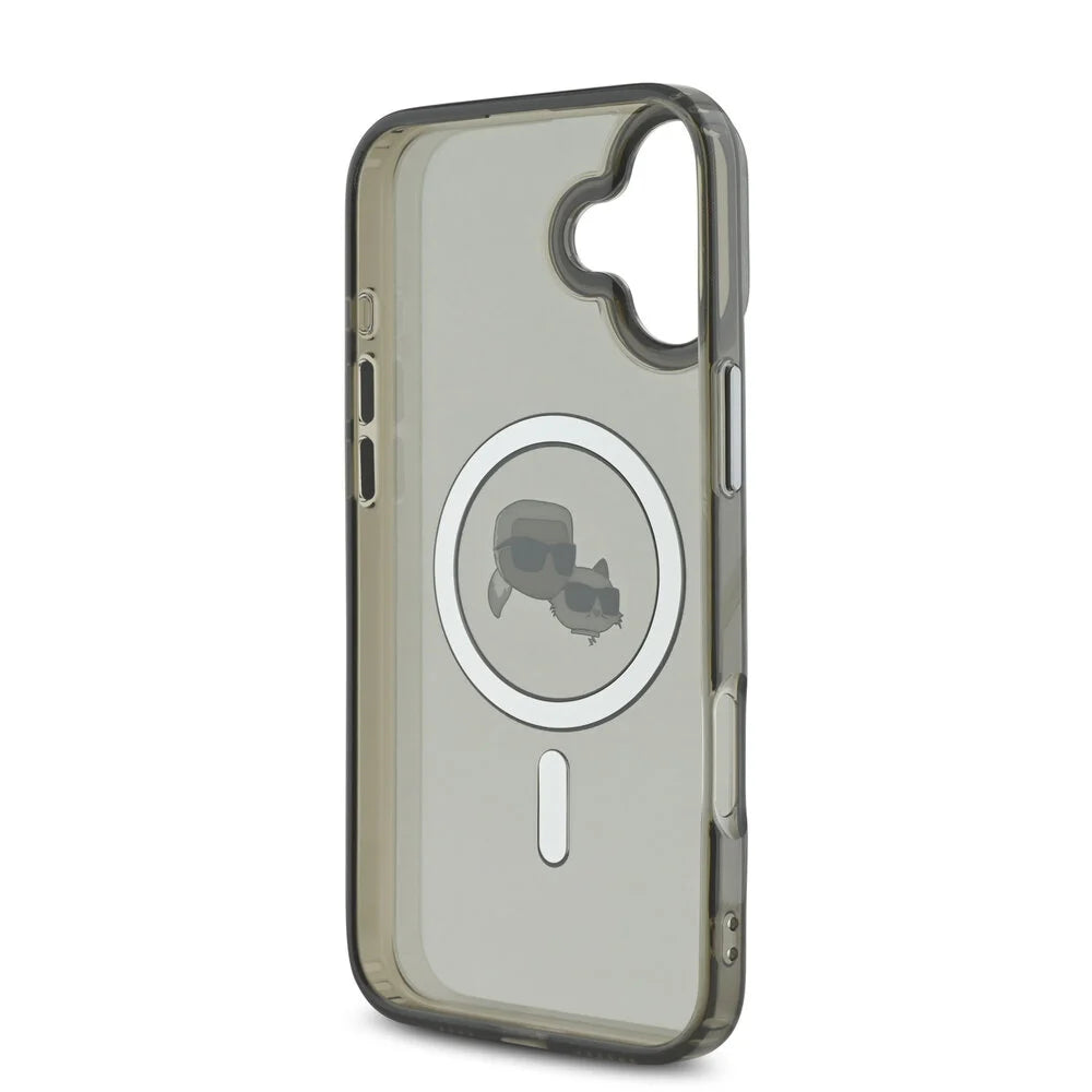 MagSafe hoesje voor Apple iPhone 16 Plus, Karl Lagerfeld, IML Metal Karl & Choupette's Heads, Zwart