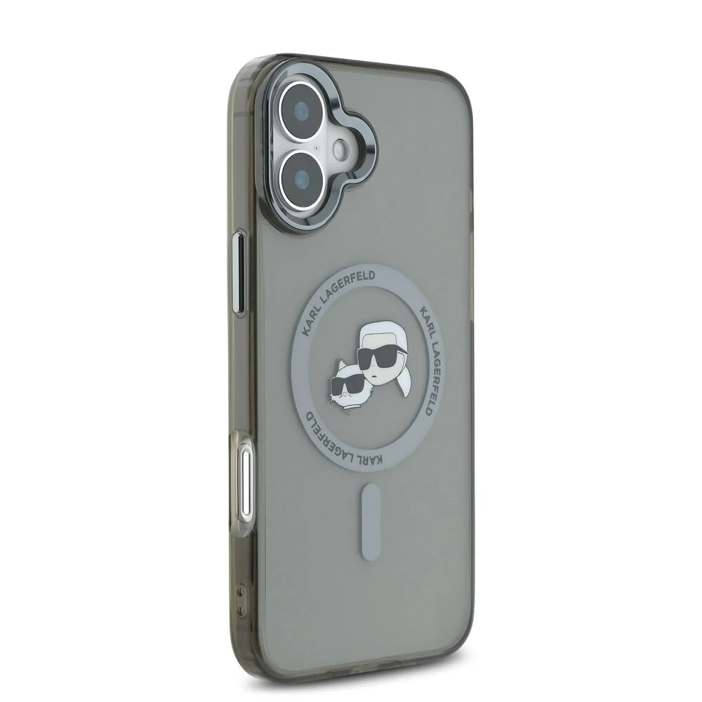 MagSafe hoesje voor Apple iPhone 16 Plus, Karl Lagerfeld, IML Metal Karl & Choupette's Heads, Zwart