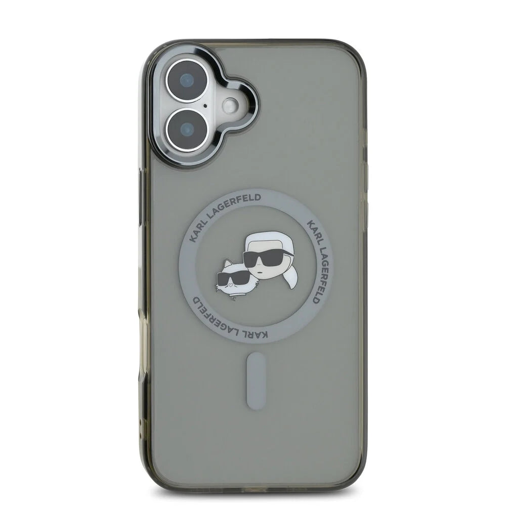 MagSafe hoesje voor Apple iPhone 16 Plus, Karl Lagerfeld, IML Metal Karl & Choupette's Heads, Zwart