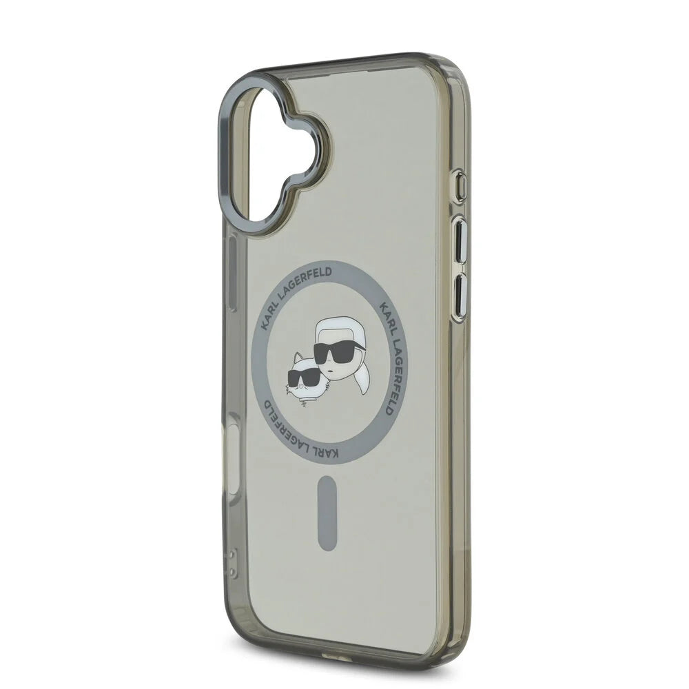MagSafe hoesje voor Apple iPhone 16 Plus, Karl Lagerfeld, IML Metal Karl & Choupette's Heads, Zwart