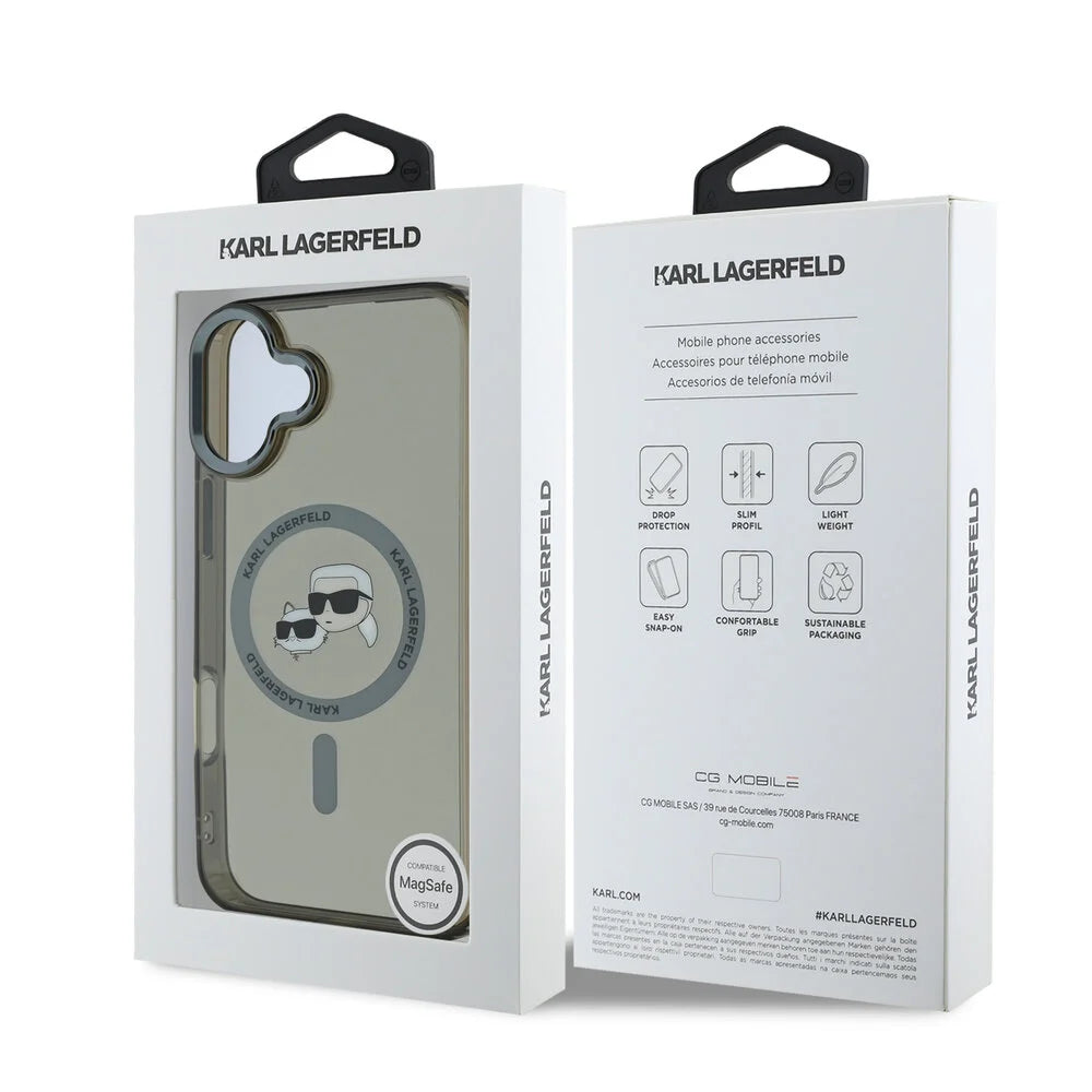 MagSafe hoesje voor Apple iPhone 16 Plus, Karl Lagerfeld, IML Metal Karl & Choupette's Heads, Zwart