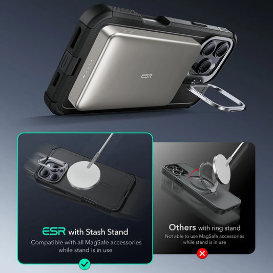 MagSafe hoes voor Apple iPhone 16 Pro, ESR, Cyber Armor Kickstand, Zwart