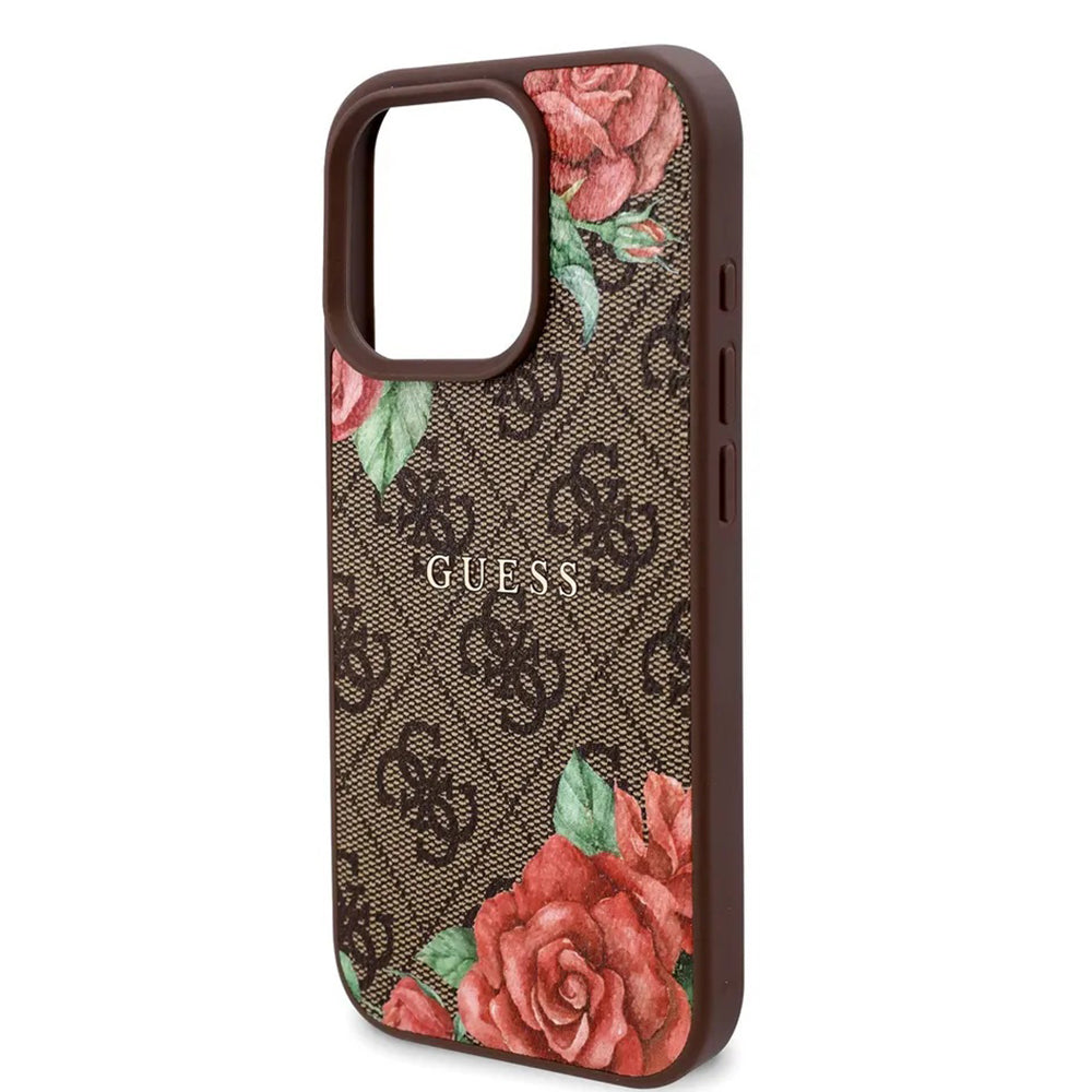 MagSafe hoesje voor Apple iPhone 16 Pro, Guess, 4G Flowers Print, Bruin