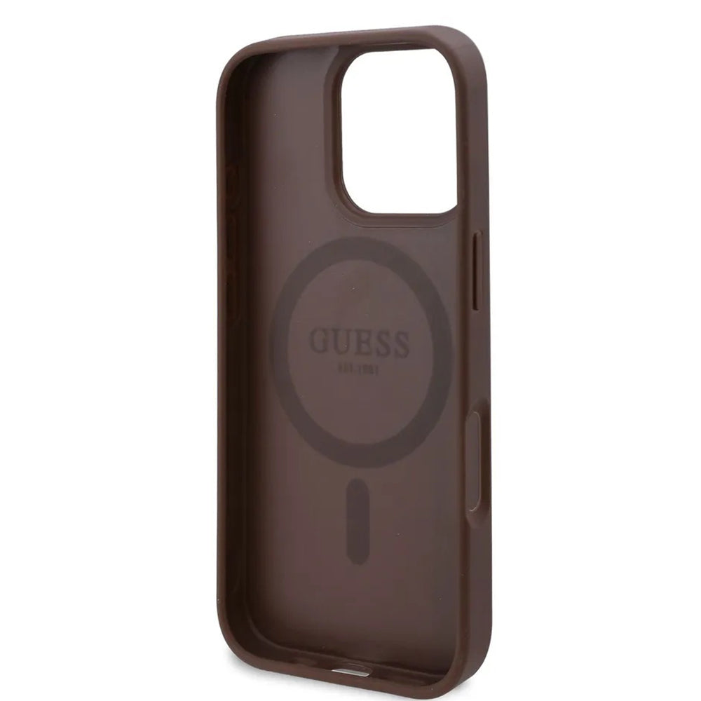 MagSafe hoesje voor Apple iPhone 16 Pro, Guess, 4G Flowers Print, Bruin